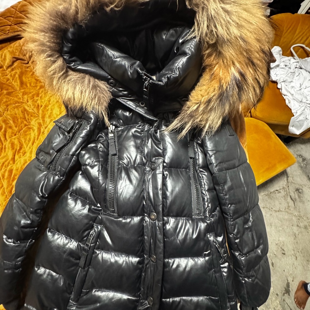 Sam coat kids girls Black Puffer Jacket with Faux Fur Trim